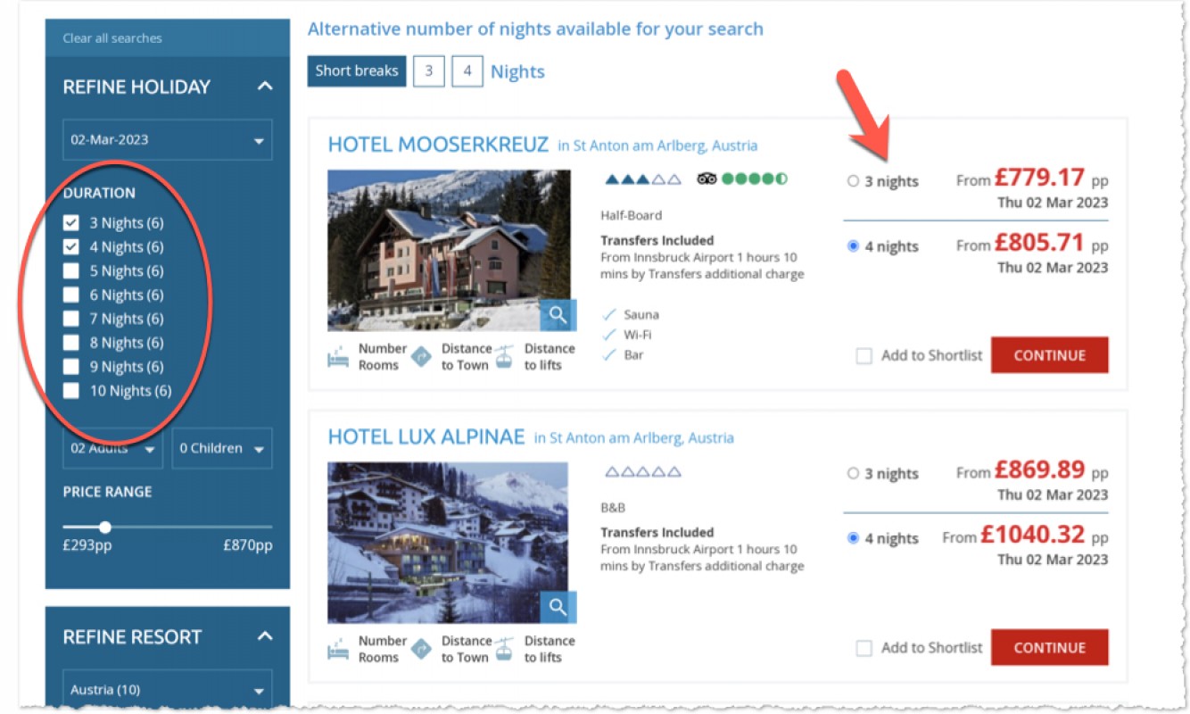 St. Anton Search Results Pricing